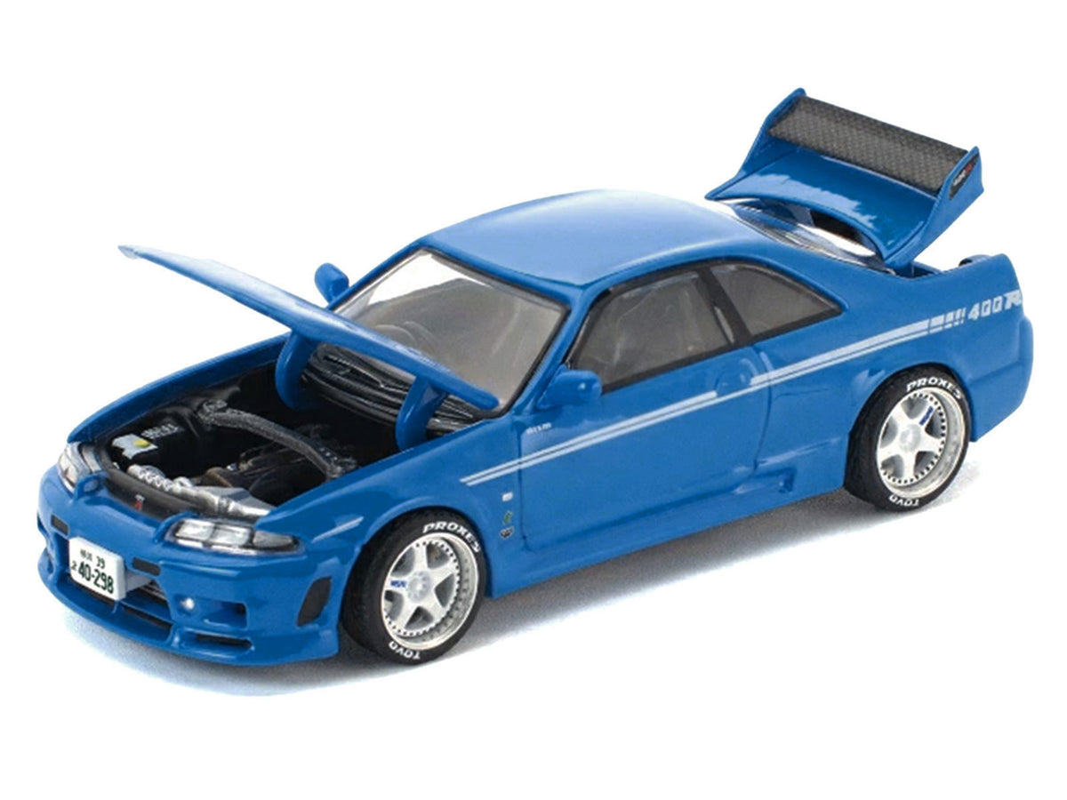 GT-R R33 400R RHD (Right Hand Drive) Champion Blue with White Stripes 'Enigma Exclusive Edition' 1/64 Die Cast Model Car by Pop Race