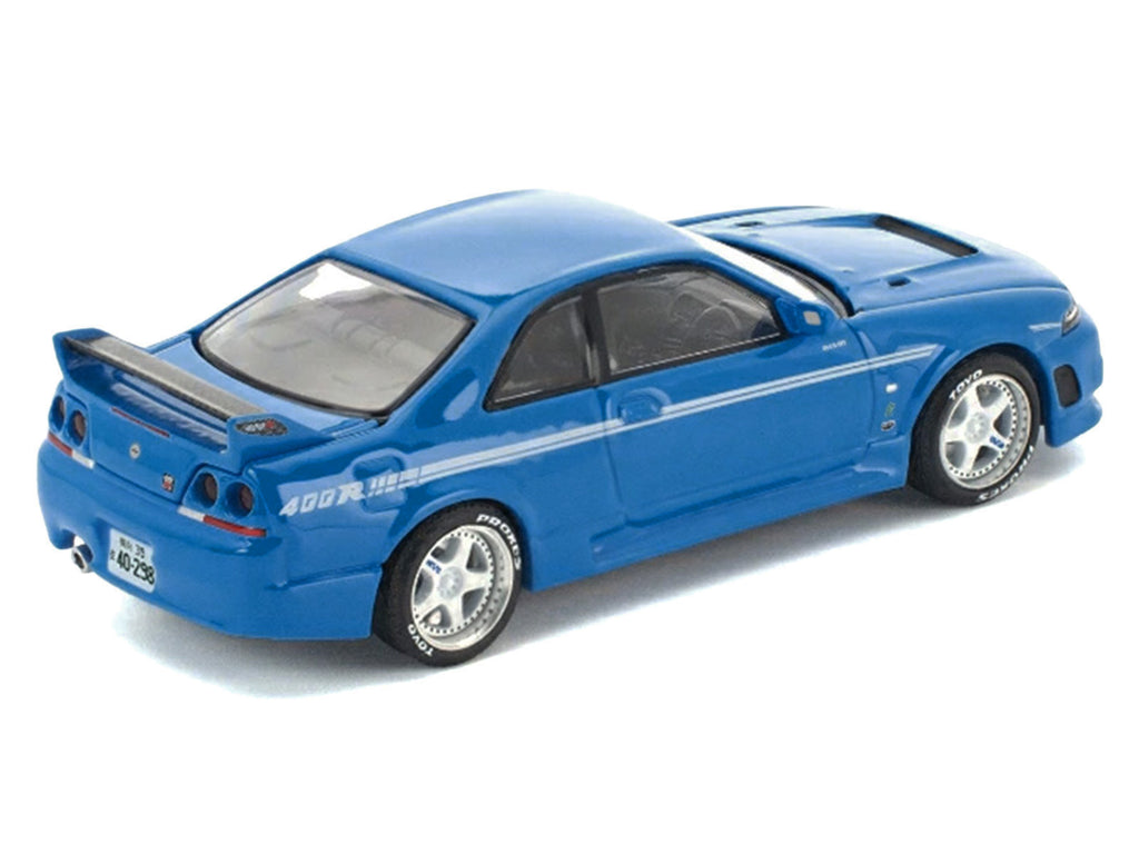 GT-R R33 400R RHD (Right Hand Drive) Champion Blue with White Stripes 'Enigma Exclusive Edition' 1/64 Die Cast Model Car by Pop Race