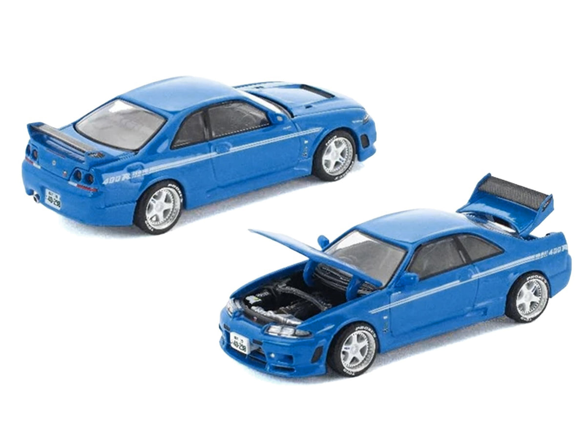 GT-R R33 400R RHD (Right Hand Drive) Champion Blue with White Stripes 'Enigma Exclusive Edition' 1/64 Die Cast Model Car by Pop Race
