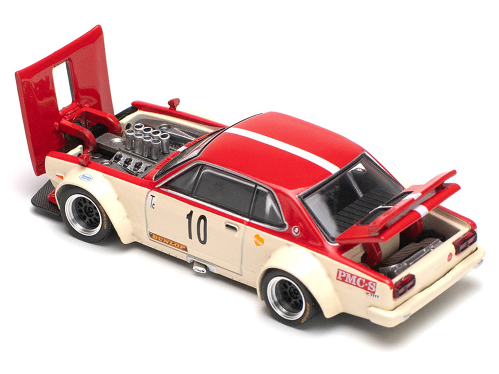 Skyline GT-R V8 Drift 'Hakosuka' RHD (Right Hand Drive) #10 'Watanabe' Red and Cream 1/64 Diecast Model Car by Pop Race