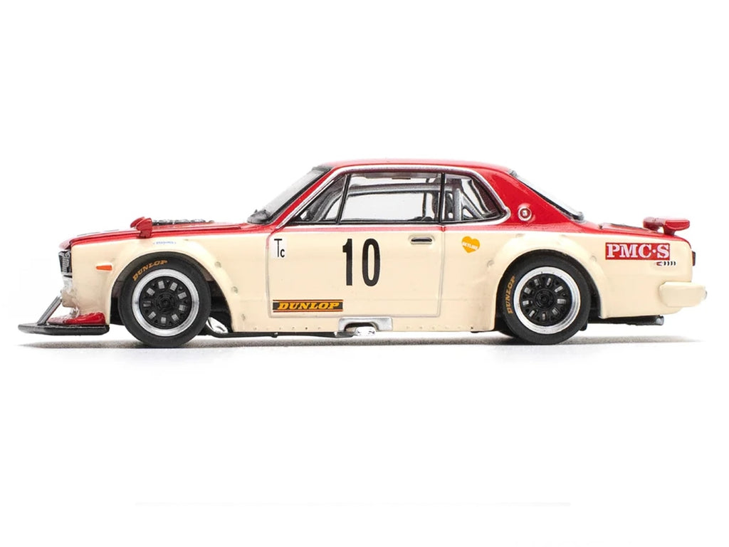 Skyline GT-R V8 Drift 'Hakosuka' RHD (Right Hand Drive) #10 'Watanabe' Red and Cream 1/64 Diecast Model Car by Pop Race