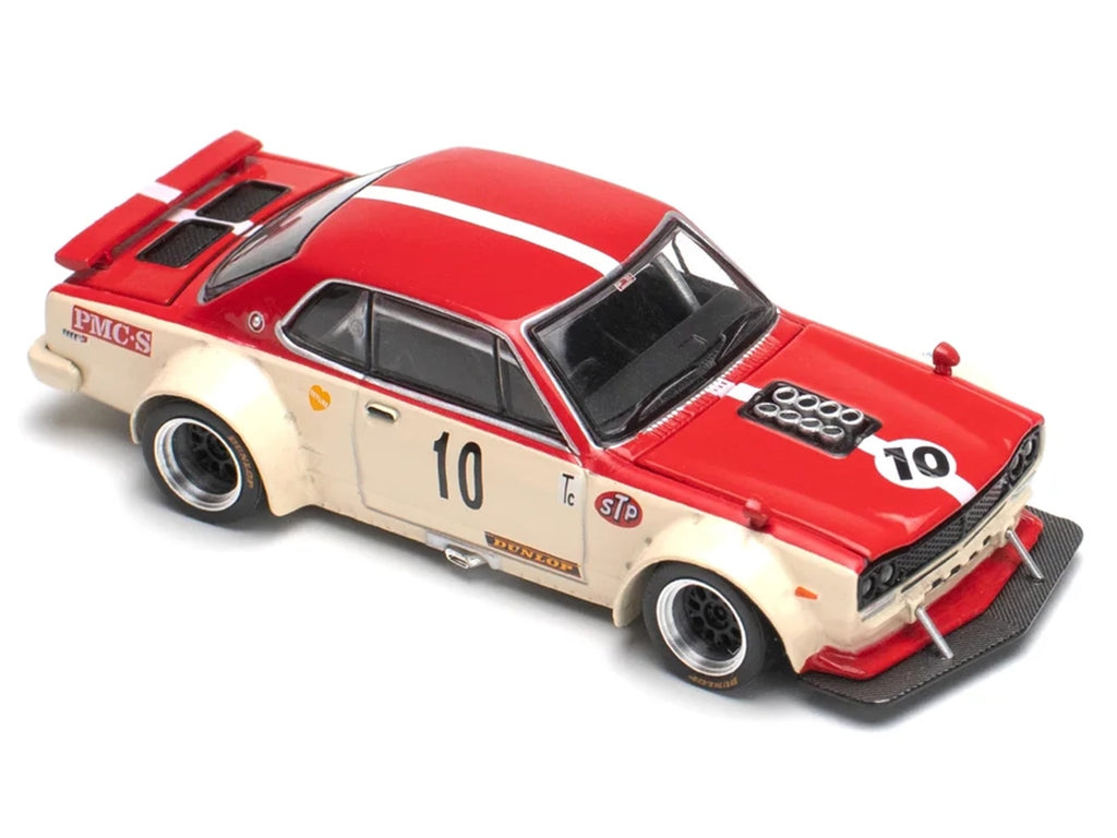 Skyline GT-R V8 Drift 'Hakosuka' RHD (Right Hand Drive) #10 'Watanabe' Red and Cream 1/64 Diecast Model Car by Pop Race