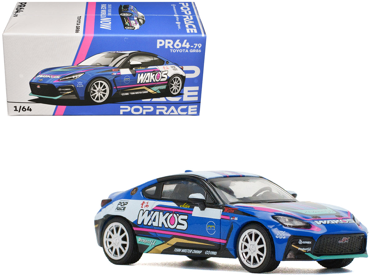 Toyota GR86 'Wako's' Blue with Graphics 1/64 Diecast Model Car by Pop Race