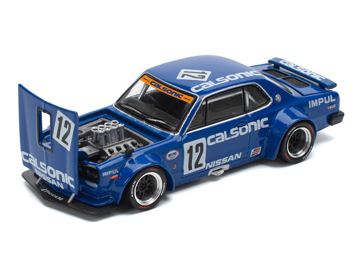 Skyline GT-R V8 Drift 'Hakosuka' RHD (Right Hand Drive) #12 'Calsonic' Blue with Graphics 1/64 Diecast Model Car by Pop Race