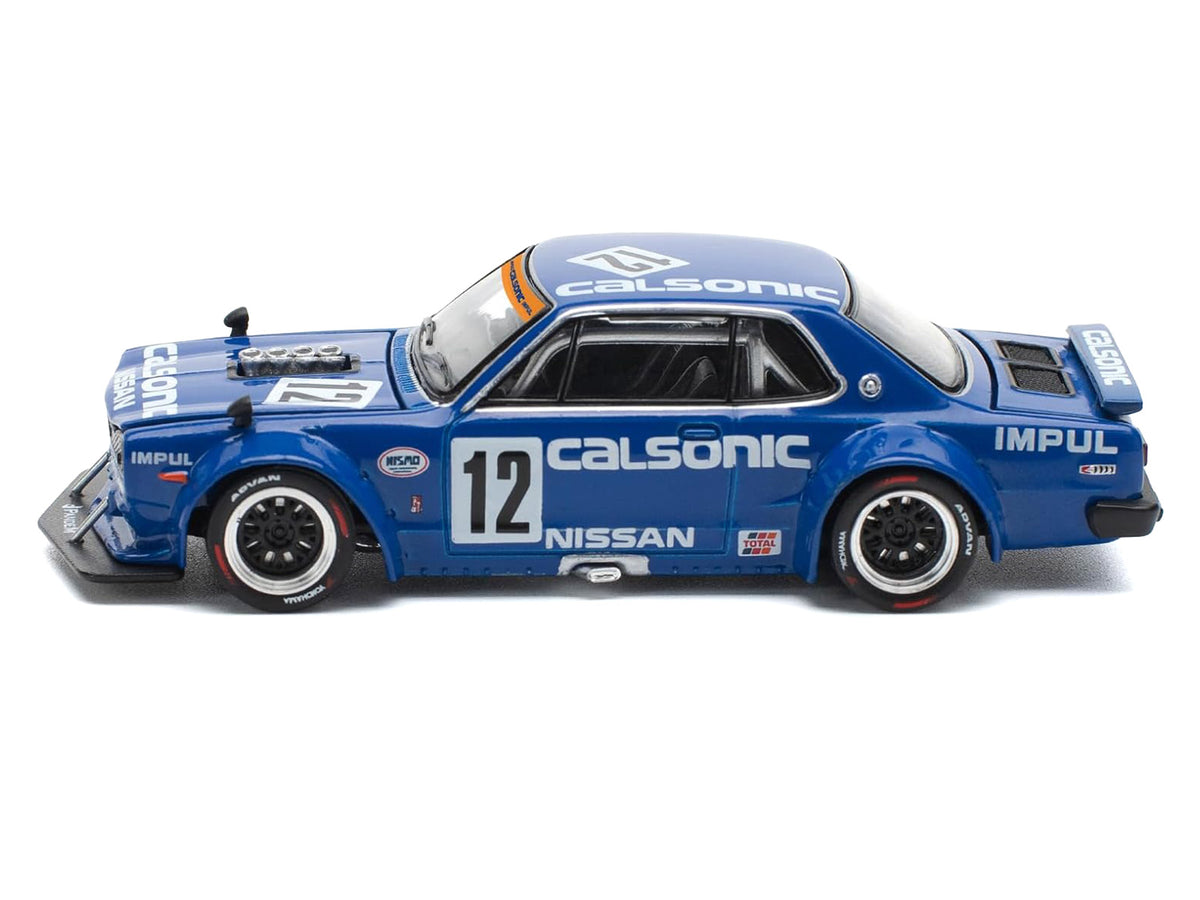 Skyline GT-R V8 Drift 'Hakosuka' RHD (Right Hand Drive) #12 'Calsonic' Blue with Graphics 1/64 Diecast Model Car by Pop Race