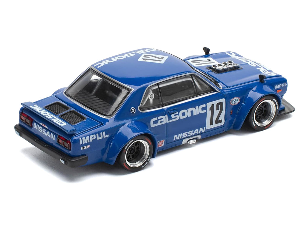 Skyline GT-R V8 Drift 'Hakosuka' RHD (Right Hand Drive) #12 'Calsonic' Blue with Graphics 1/64 Diecast Model Car by Pop Race