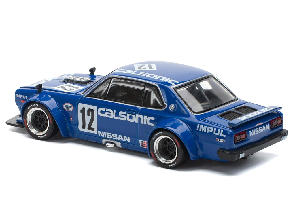 Skyline GT-R V8 Drift 'Hakosuka' RHD (Right Hand Drive) #12 'Calsonic' Blue with Graphics 1/64 Diecast Model Car by Pop Race