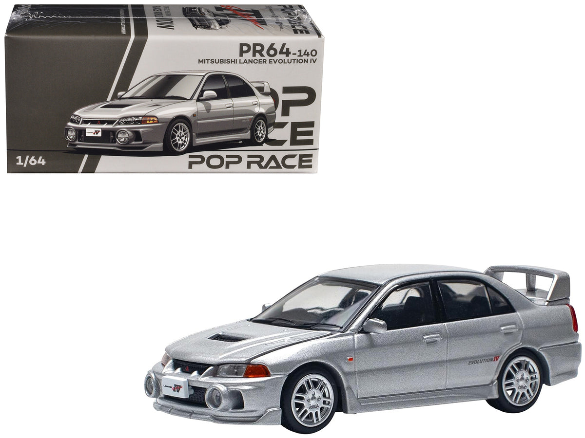 Mitsubishi Lancer Evolution IV RHD (Right Hand Drive) Steel Silver Metallic 1/64 Diecast Model Car by Pop Race