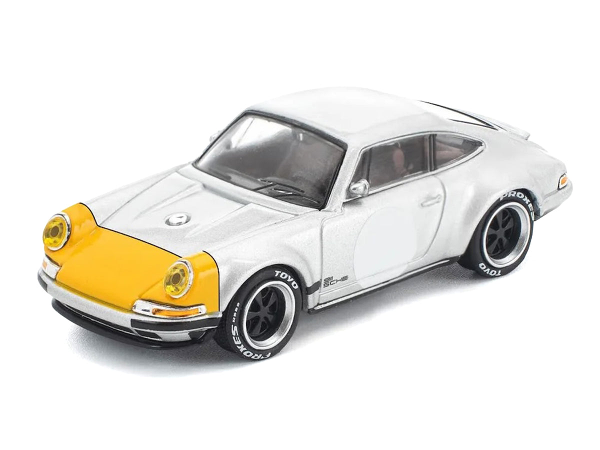 Singer 964 Silver Metallic with Yellow Front 1/64 Diecast Model Car by Pop Race