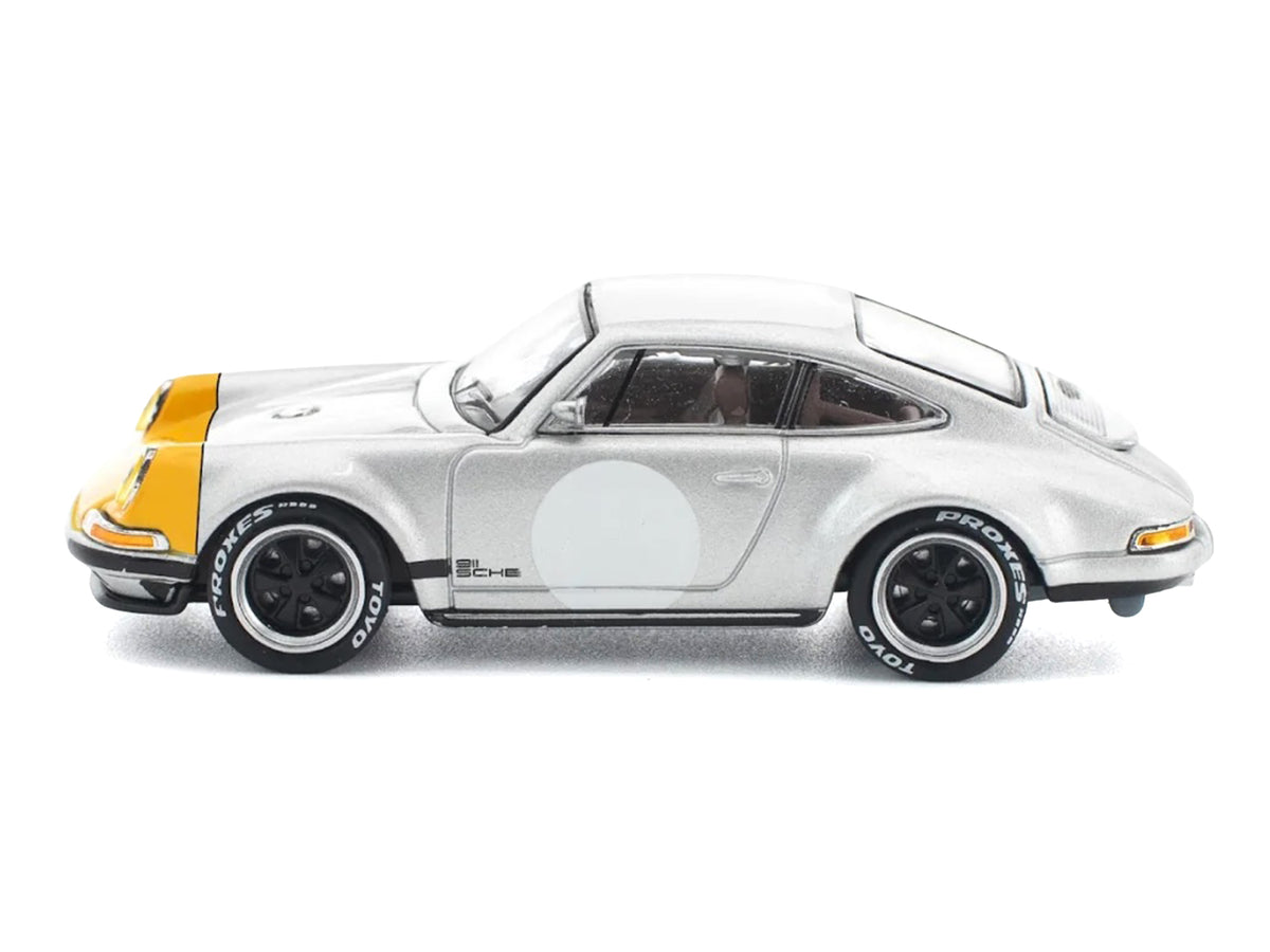 Singer 964 Silver Metallic with Yellow Front 1/64 Diecast Model Car by Pop Race