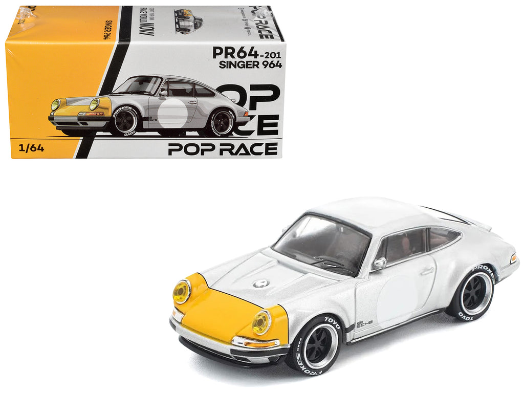 Singer 964 Silver Metallic with Yellow Front 1/64 Diecast Model Car by Pop Race