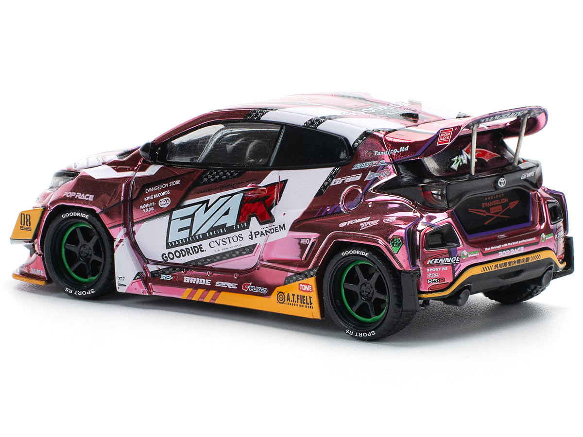 Toyota Goodride GR Yaris RHD (Right Hand Drive) 'EVA RT Production Model-08' Pink Metallic with Graphics 1/64 Diecast Model Car by Pop Race