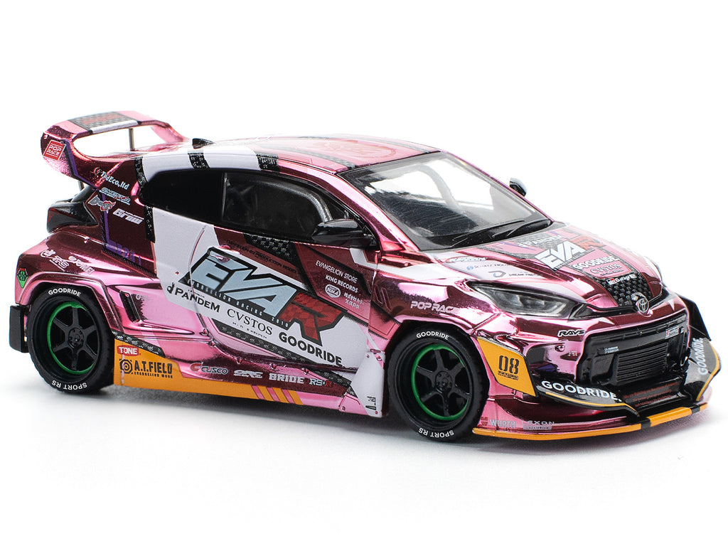 Toyota Goodride GR Yaris RHD (Right Hand Drive) 'EVA RT Production Model-08' Pink Metallic with Graphics 1/64 Diecast Model Car by Pop Race