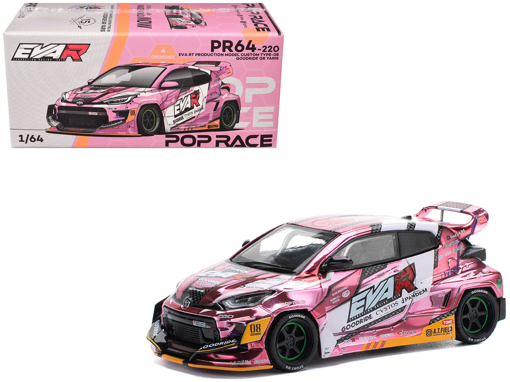 Toyota Goodride GR Yaris RHD (Right Hand Drive) 'EVA RT Production Model-08' Pink Metallic with Graphics 1/64 Diecast Model Car by Pop Race