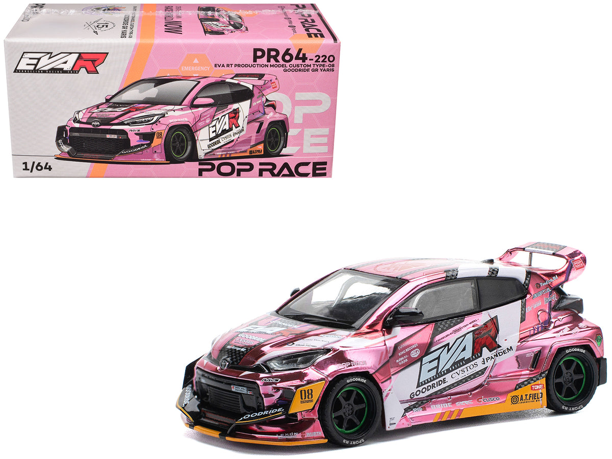 Toyota Goodride GR Yaris RHD (Right Hand Drive) 'EVA RT Production Model-08' Pink Metallic with Graphics 1/64 Diecast Model Car by Pop Race