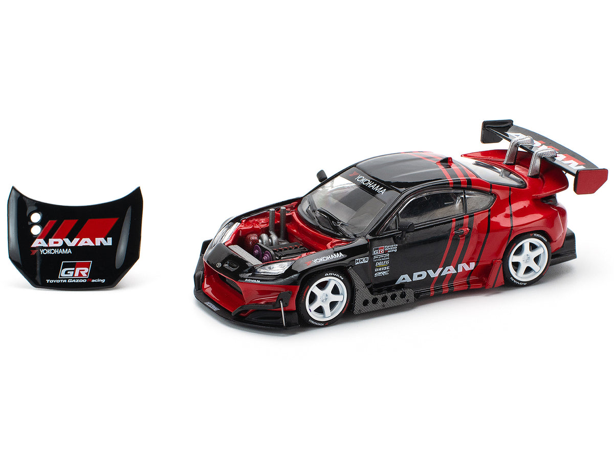 Toyota Pandem GR86 'Advan' Black and Red with Graphics 1/64 Diecast Model Car by Pop Race