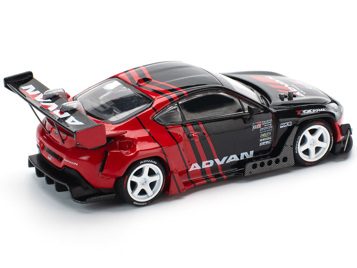 Toyota Pandem GR86 'Advan' Black and Red with Graphics 1/64 Diecast Model Car by Pop Race