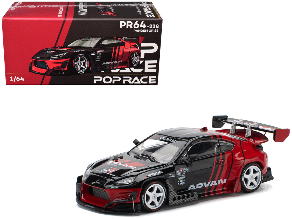 Toyota Pandem GR86 'Advan' Black and Red with Graphics 1/64 Diecast Model Car by Pop Race
