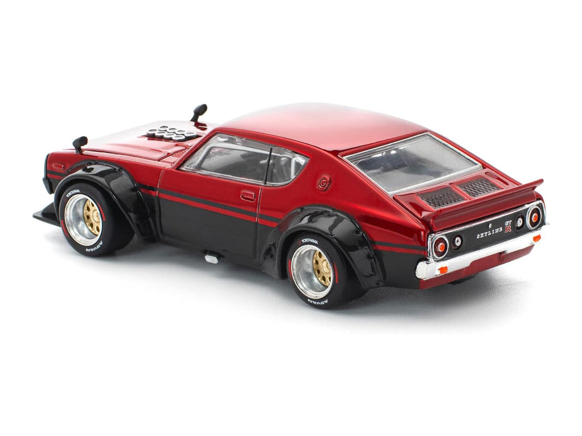 Skyline KPGC110 'Kenmeri' RHD (Right Hand Drive) Red Metallic and Black 1/64 Diecast Model Car by Pop Race
