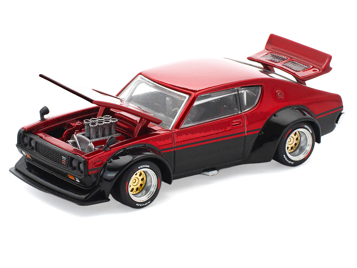 Skyline KPGC110 'Kenmeri' RHD (Right Hand Drive) Red Metallic and Black 1/64 Diecast Model Car by Pop Race