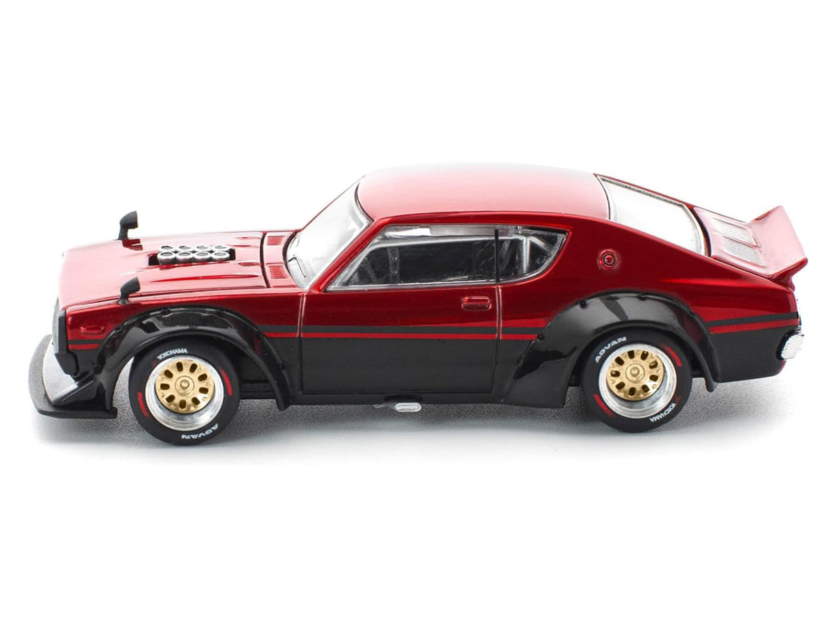 Skyline KPGC110 'Kenmeri' RHD (Right Hand Drive) Red Metallic and Black 1/64 Diecast Model Car by Pop Race