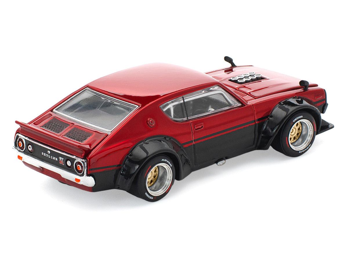 Skyline KPGC110 'Kenmeri' RHD (Right Hand Drive) Red Metallic and Black 1/64 Diecast Model Car by Pop Race