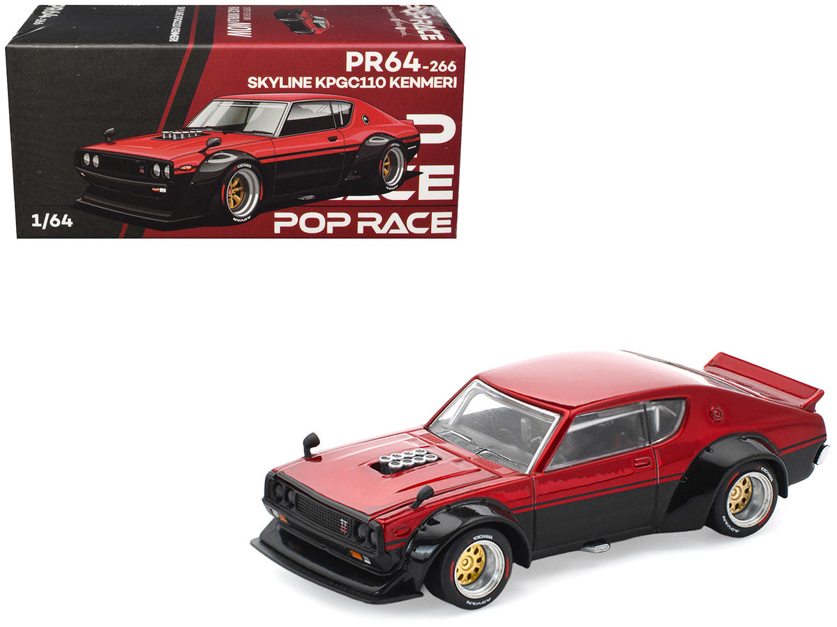 Skyline KPGC110 'Kenmeri' RHD (Right Hand Drive) Red Metallic and Black 1/64 Diecast Model Car by Pop Race