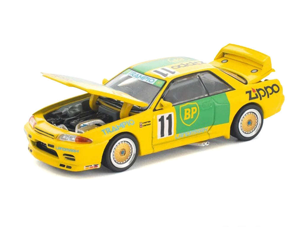 Skyline GT-R R32 RHD (Right Hand Drive) #11 Yellow with Green Graphics 'Group A' (1993) 1/64 Diecast Model Car by Pop Race