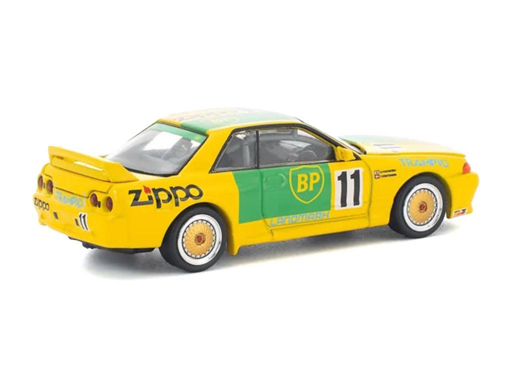 Skyline GT-R R32 RHD (Right Hand Drive) #11 Yellow with Green Graphics 'Group A' (1993) 1/64 Diecast Model Car by Pop Race