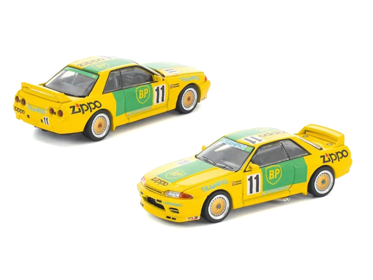 Skyline GT-R R32 RHD (Right Hand Drive) #11 Yellow with Green Graphics 'Group A' (1993) 1/64 Diecast Model Car by Pop Race