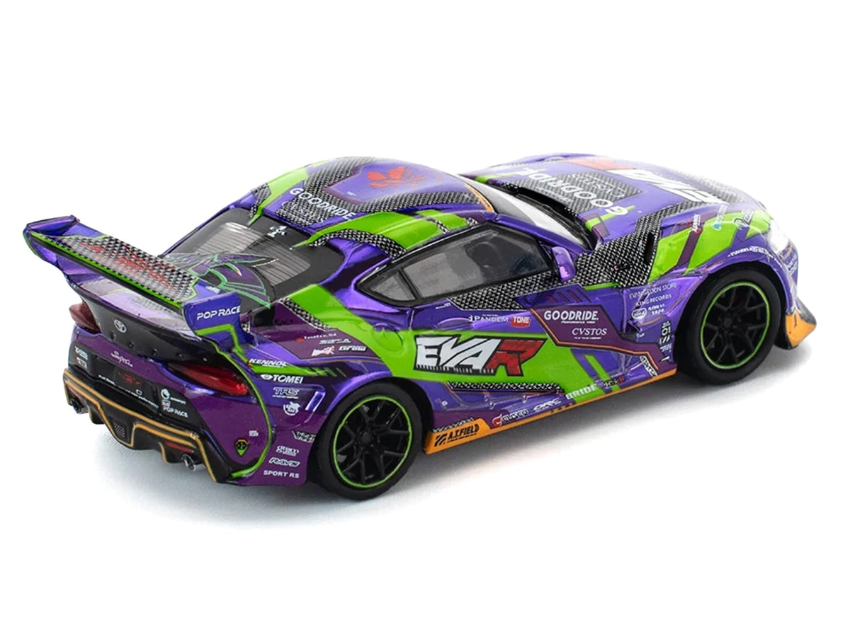 Toyota Pandem GR Supra RHD (Right Hand Drive) 'EVA RT Test Type-01 GoodRide' Purple Metallic with Graphics 1/64 Diecast Model Car by Pop Race