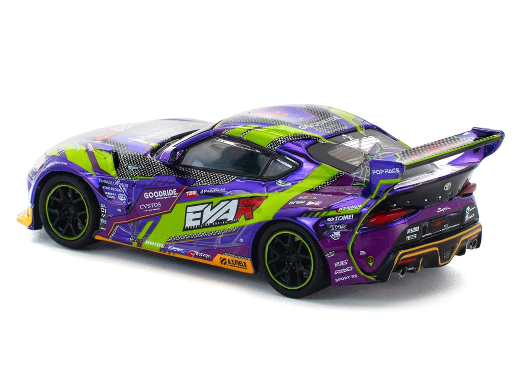 Toyota Pandem GR Supra RHD (Right Hand Drive) 'EVA RT Test Type-01 GoodRide' Purple Metallic with Graphics 1/64 Diecast Model Car by Pop Race