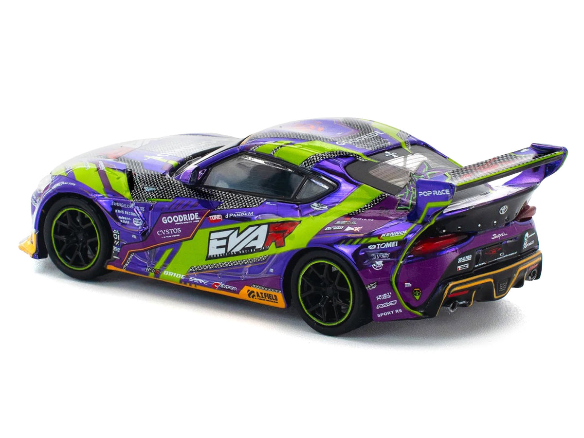 Toyota Pandem GR Supra RHD (Right Hand Drive) 'EVA RT Test Type-01 GoodRide' Purple Metallic with Graphics 1/64 Diecast Model Car by Pop Race
