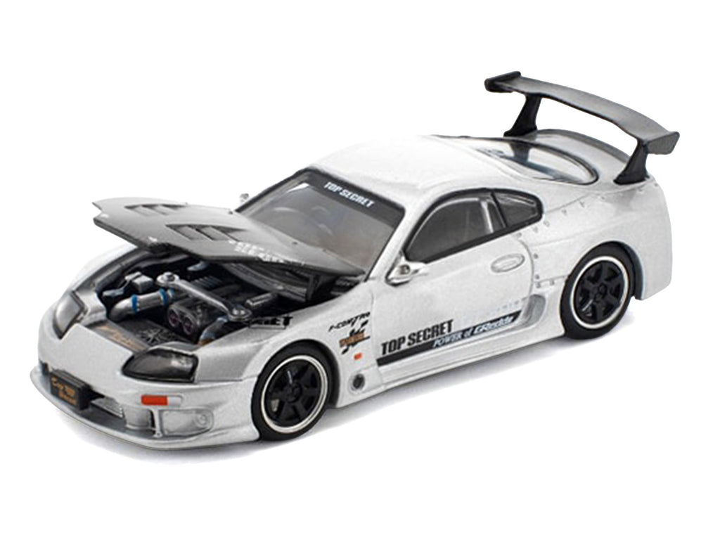 Toyota Supra 'Top Secret' GT300 RHD (Right Hand Drive) Silver Metallic with Carbon Hood 1/64 Diecast Model Car by Pop Race