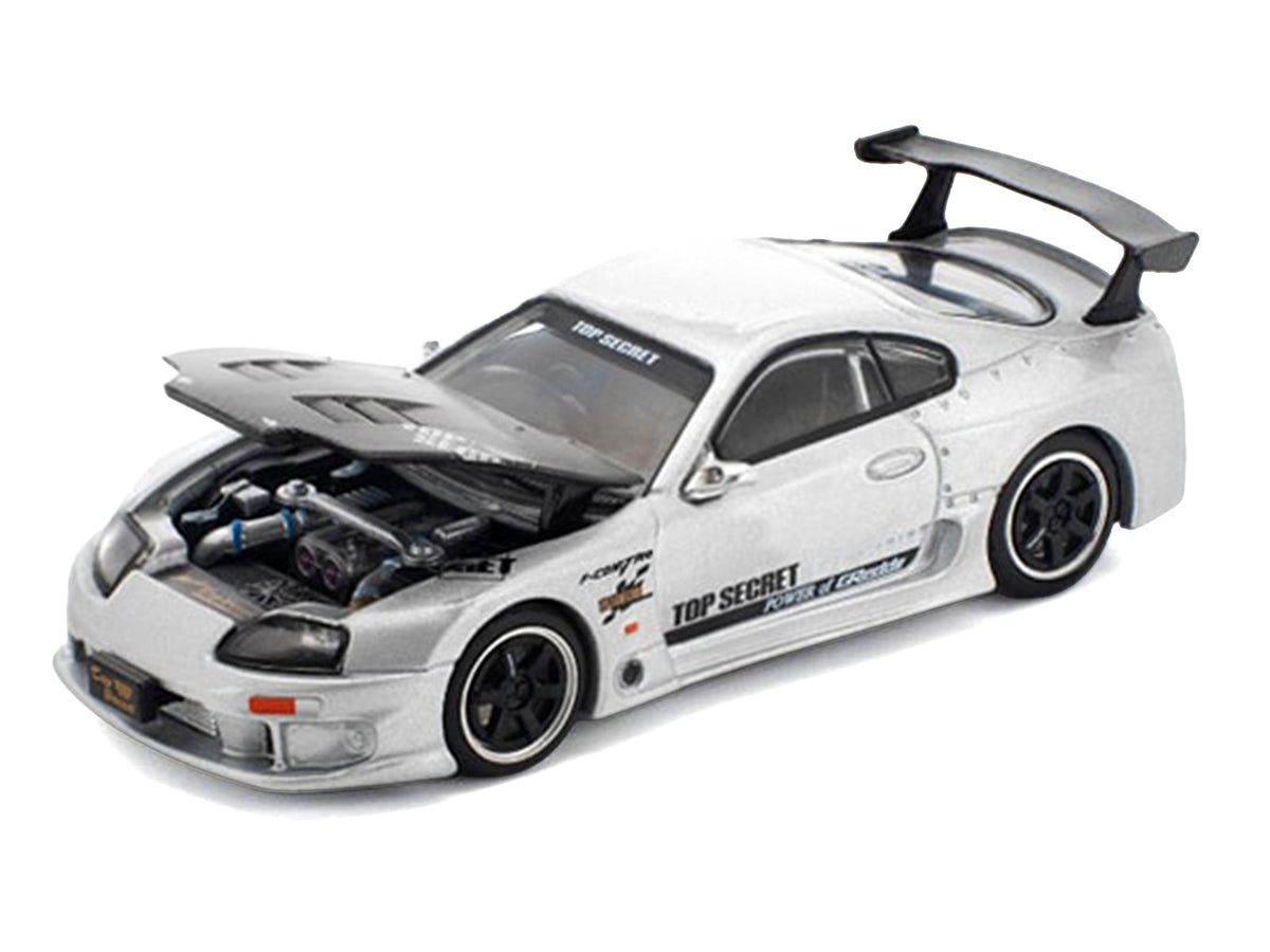 Toyota Supra 'Top Secret' GT300 RHD (Right Hand Drive) Silver Metallic with Carbon Hood 1/64 Diecast Model Car by Pop Race