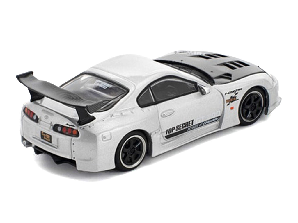 Toyota Supra 'Top Secret' GT300 RHD (Right Hand Drive) Silver Metallic with Carbon Hood 1/64 Diecast Model Car by Pop Race