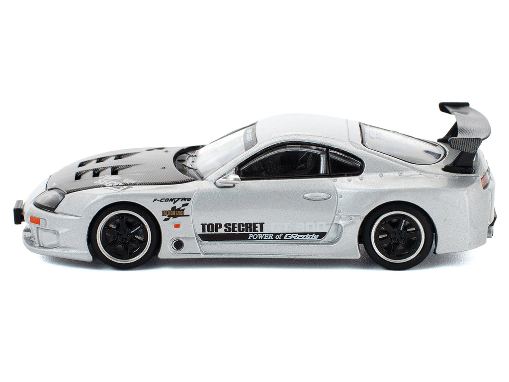 Toyota Supra 'Top Secret' GT300 RHD (Right Hand Drive) Silver Metallic with Carbon Hood 1/64 Diecast Model Car by Pop Race