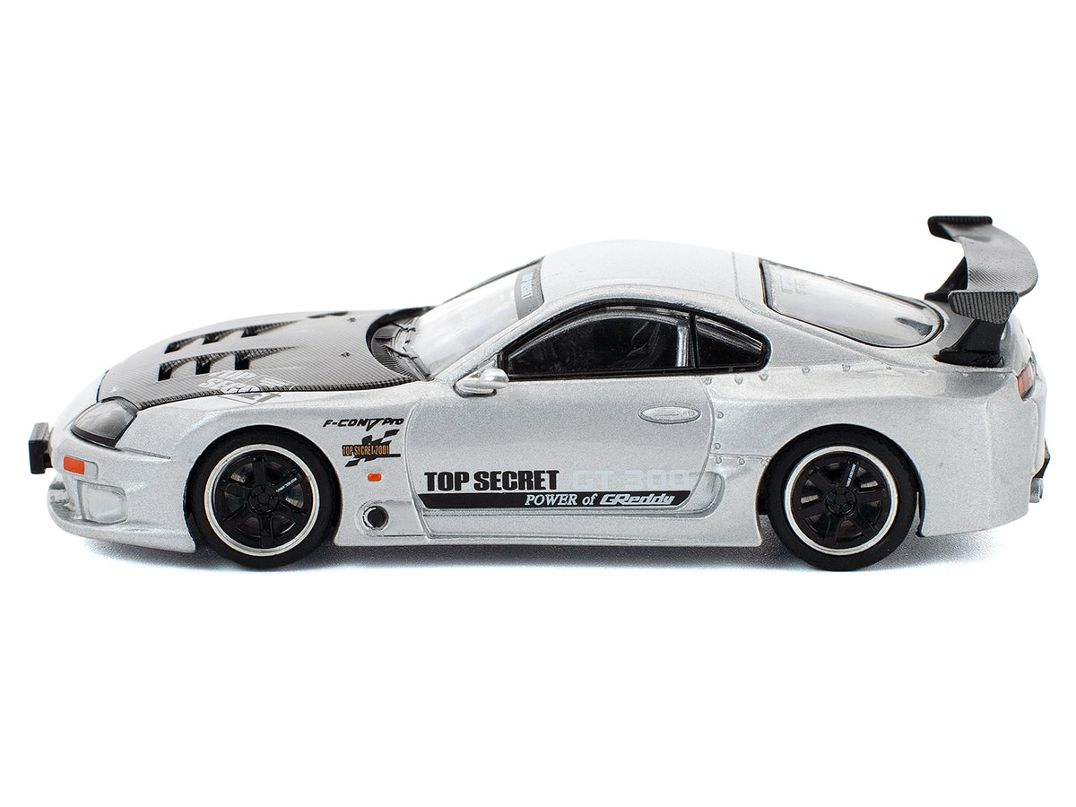 Toyota Supra 'Top Secret' GT300 RHD (Right Hand Drive) Silver Metallic with Carbon Hood 1/64 Diecast Model Car by Pop Race