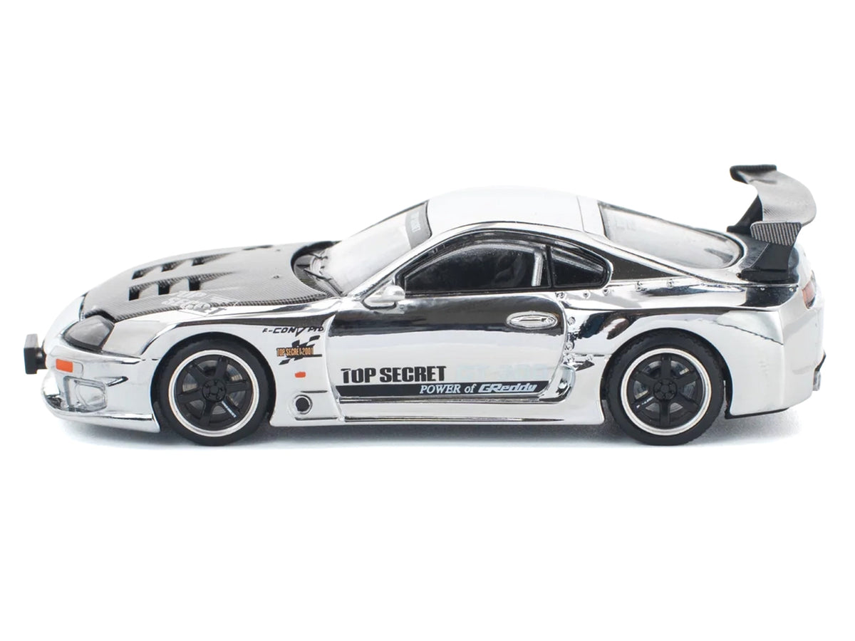Toyota Supra 'Top Secret' GT300 RHD (Right Hand Drive) Silver Chrome 1/64 Diecast Model Car by Pop Race