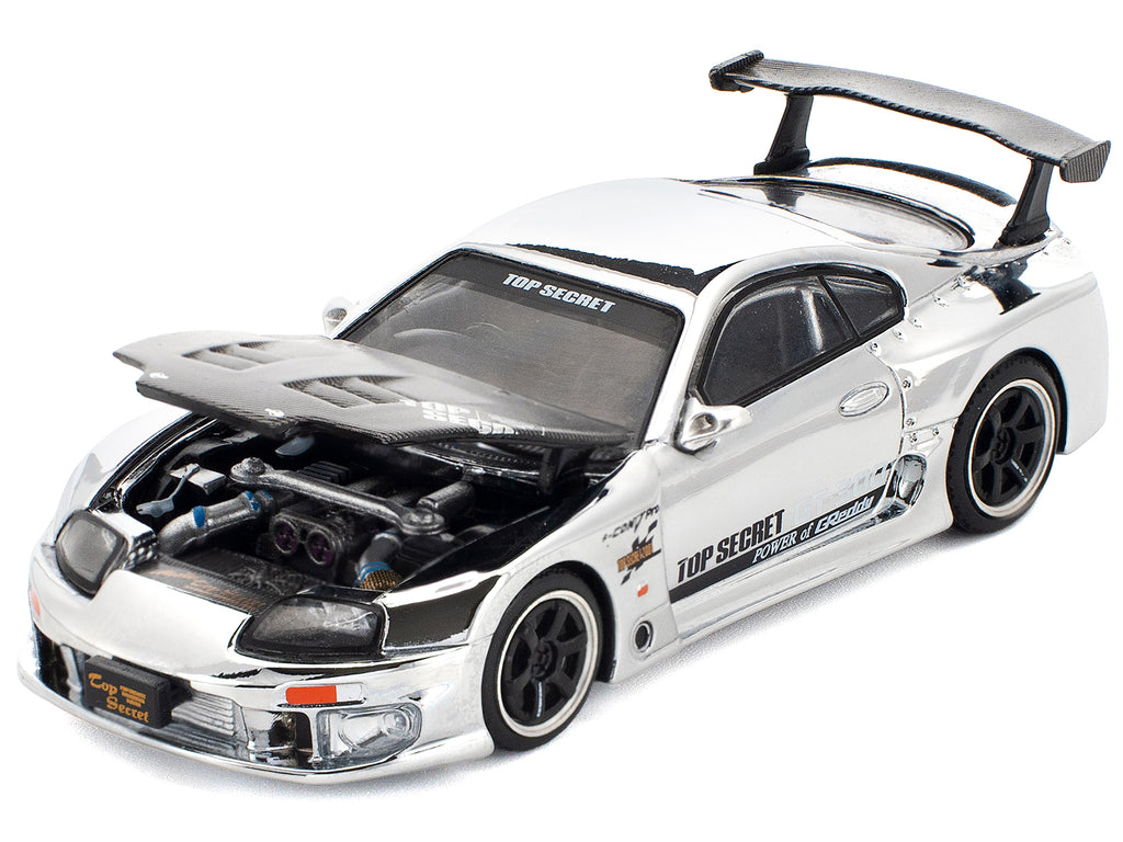 Toyota Supra 'Top Secret' GT300 RHD (Right Hand Drive) Silver Chrome 1/64 Diecast Model Car by Pop Race