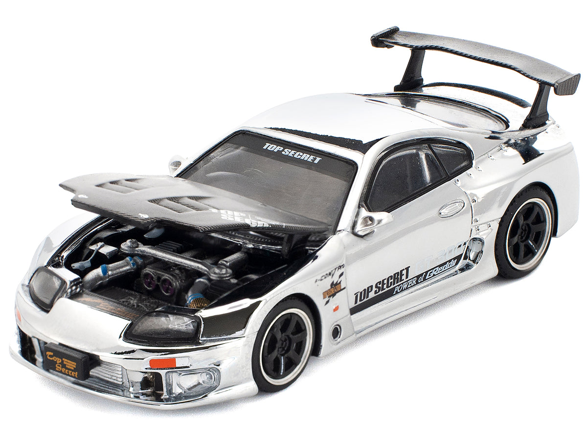 Toyota Supra 'Top Secret' GT300 RHD (Right Hand Drive) Silver Chrome 1/64 Diecast Model Car by Pop Race