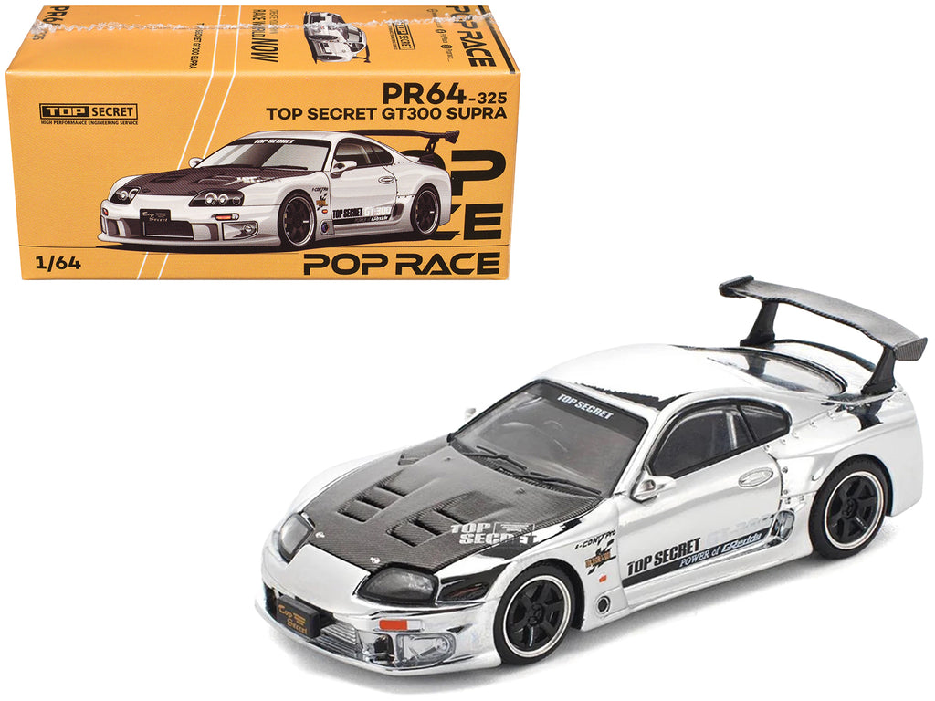 Toyota Supra 'Top Secret' GT300 RHD (Right Hand Drive) Silver Chrome 1/64 Diecast Model Car by Pop Race