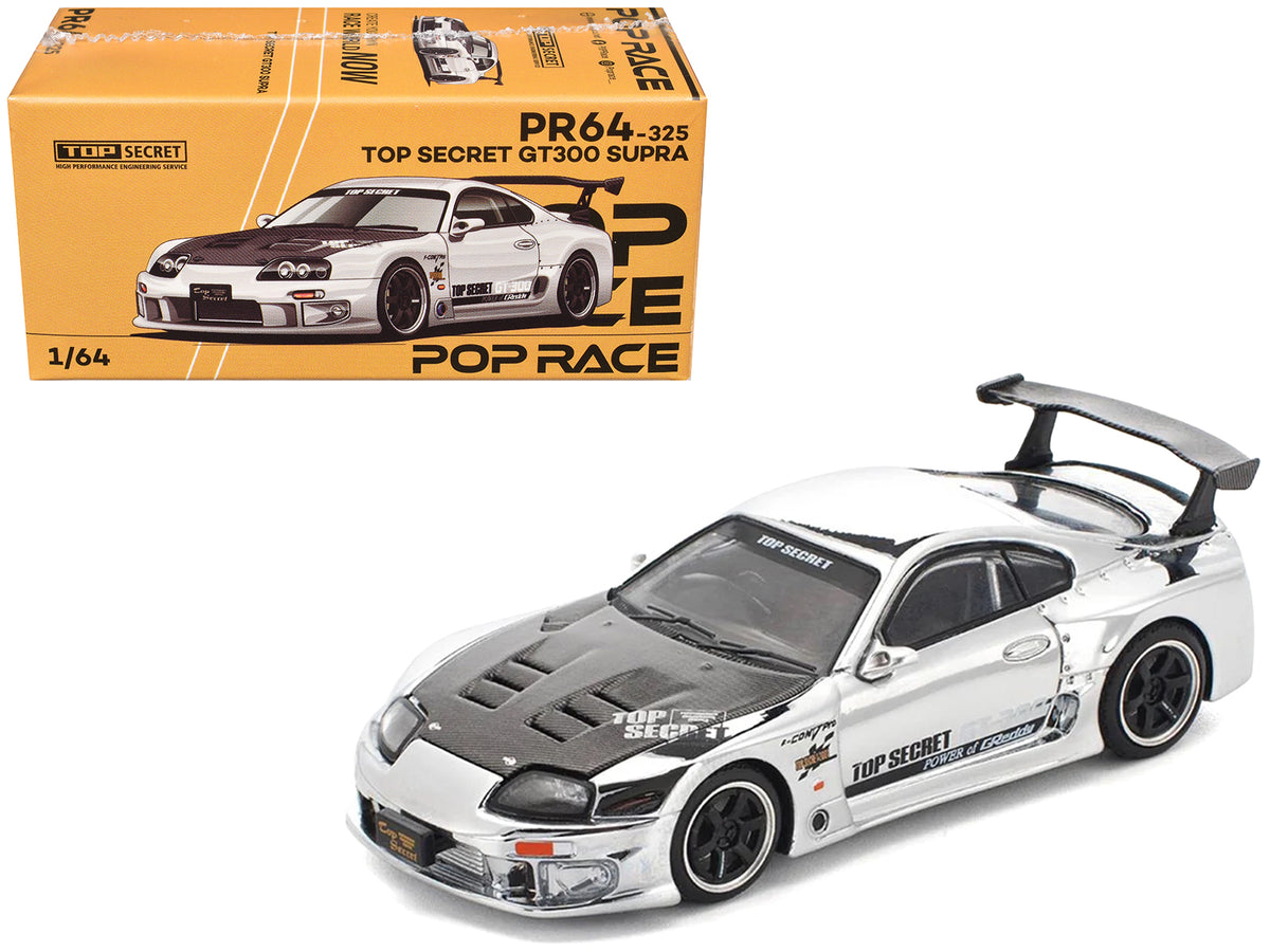 Toyota Supra 'Top Secret' GT300 RHD (Right Hand Drive) Silver Chrome 1/64 Diecast Model Car by Pop Race