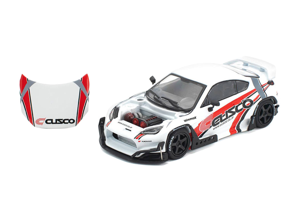 Toyota Pandem GR86 'Cusco' White with Racing Graphics 1/64 Diecast Model Car by Pop Race