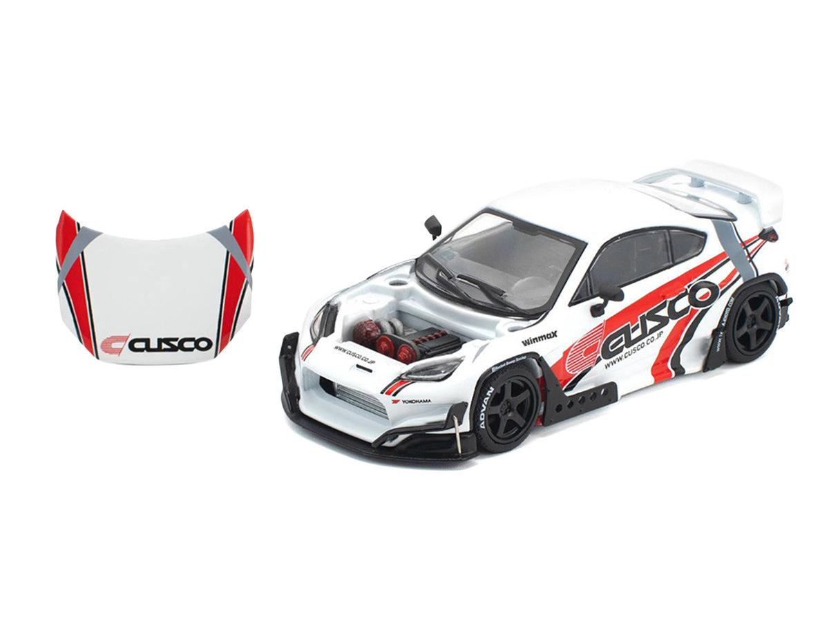 Toyota Pandem GR86 'Cusco' White with Racing Graphics 1/64 Diecast Model Car by Pop Race
