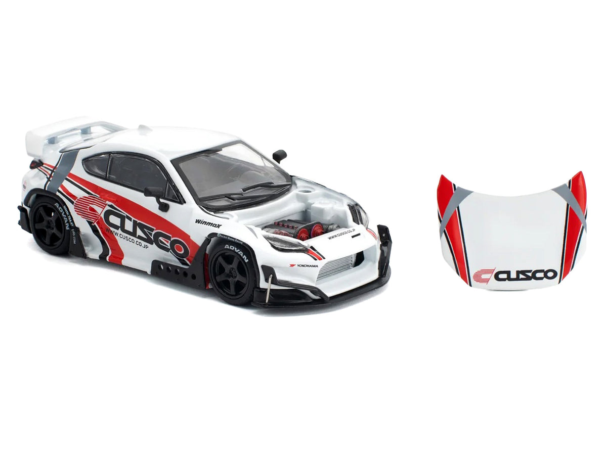 Toyota Pandem GR86 'Cusco' White with Racing Graphics 1/64 Diecast Model Car by Pop Race