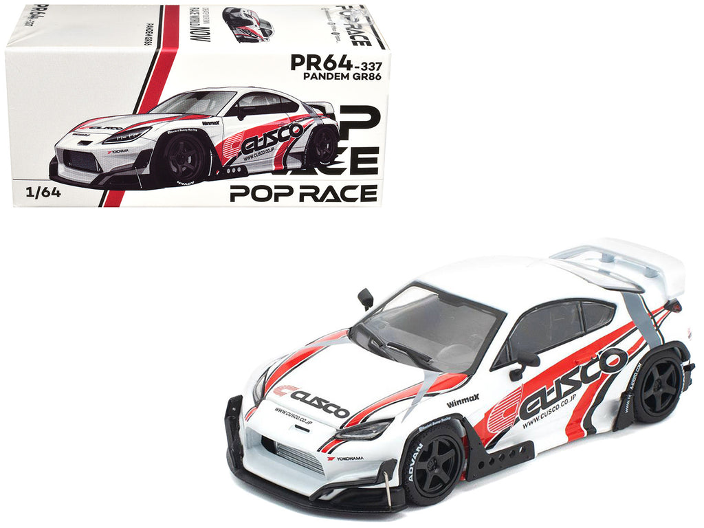 Toyota Pandem GR86 'Cusco' White with Racing Graphics 1/64 Diecast Model Car by Pop Race