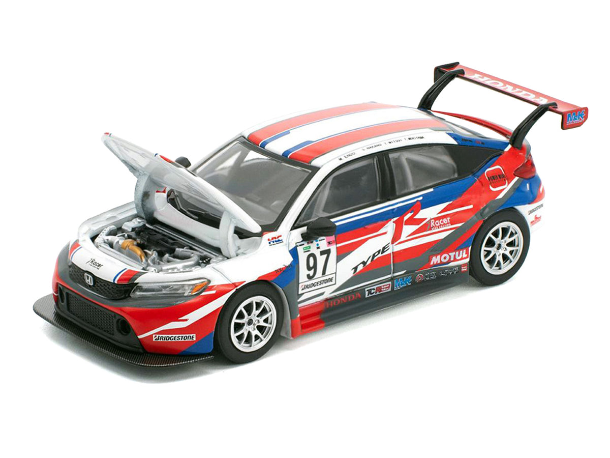 Honda Civic Type R TCR #97 'M&K Racing' White with Blue and Red Graphics 1/64 Diecast Model Car by Pop Race