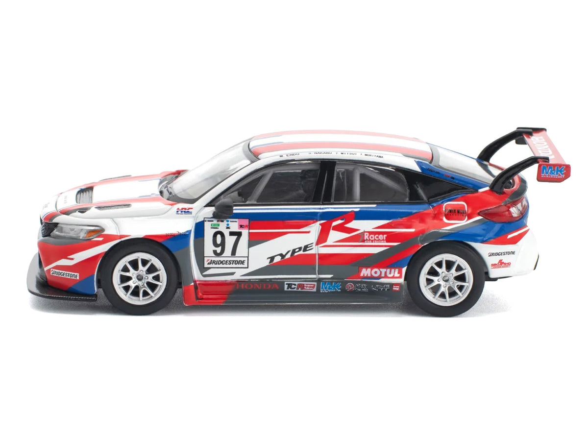 Honda Civic Type R TCR #97 'M&K Racing' White with Blue and Red Graphics 1/64 Diecast Model Car by Pop Race