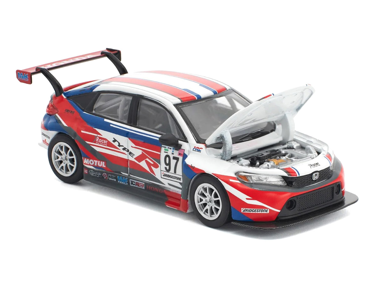 Honda Civic Type R TCR #97 'M&K Racing' White with Blue and Red Graphics 1/64 Diecast Model Car by Pop Race